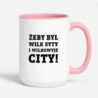 Kubek z nadrukiem - "Żeby był wilk syty i Wilkowyje City"