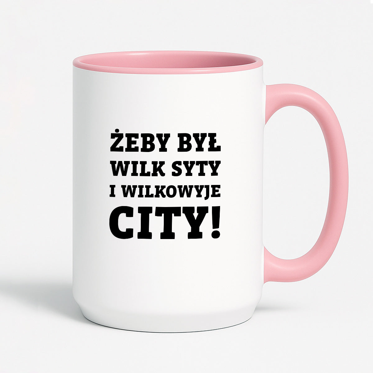 Kubek z nadrukiem - "Żeby był wilk syty i Wilkowyje City"