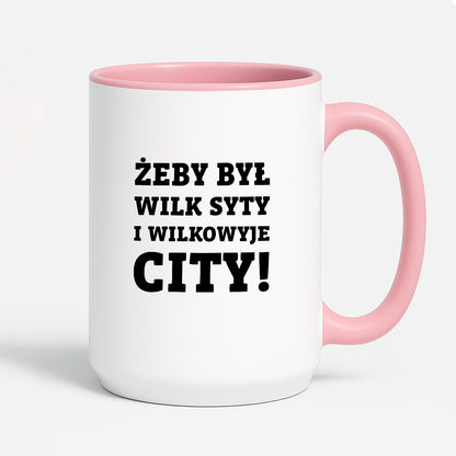 Kubek z nadrukiem - "Żeby był wilk syty i Wilkowyje City"