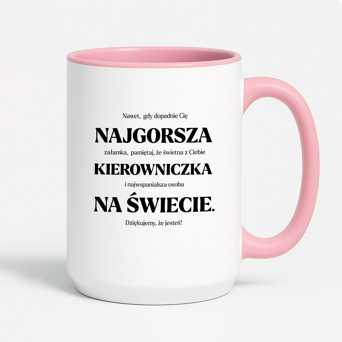 Kubek z nadrukiem - "NAJGORSZA KIEROWNICZKA NA ŚWIECIE (ale jednak nie 🥰)"