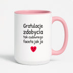Kubek z nadrukiem - "Gratulacje zdobycia tak cudownego faceta jak ja"