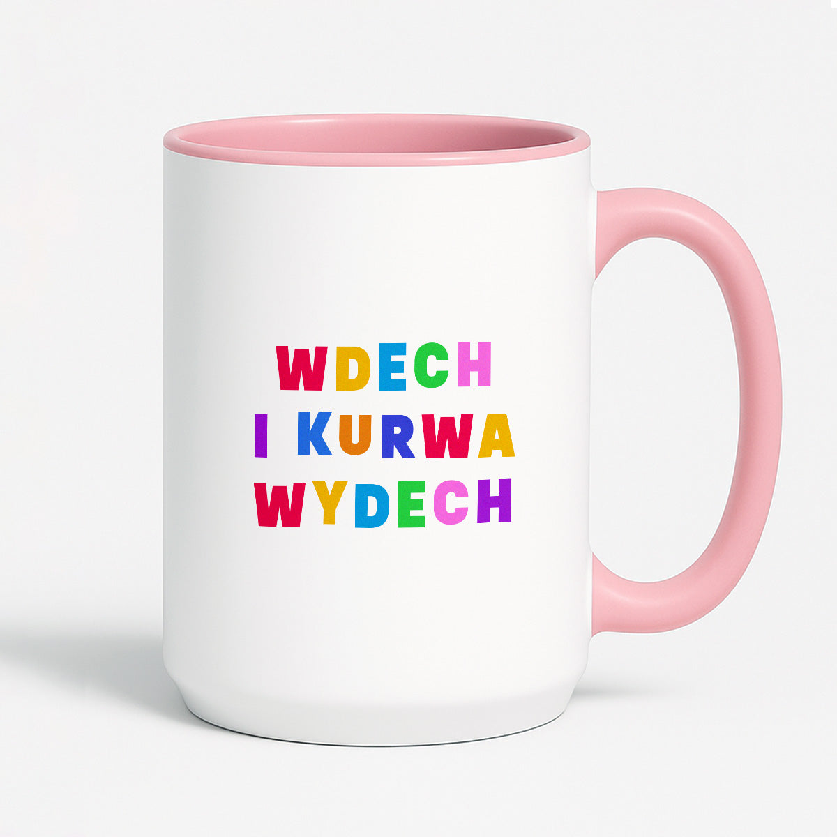Kubek z kolorowym nadrukiem "wdech i kurwa wdech"