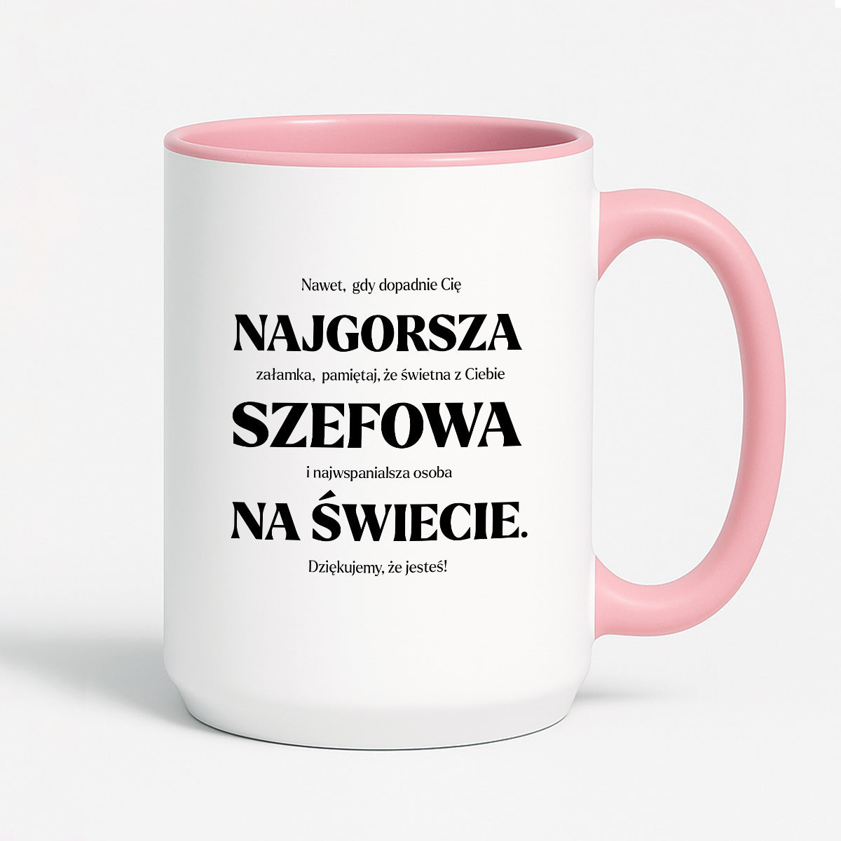 Kubek z nadrukiem - "NAJGORSZA SZEFOWA NA ŚWIECIE (ale jednak nie 🥰)"