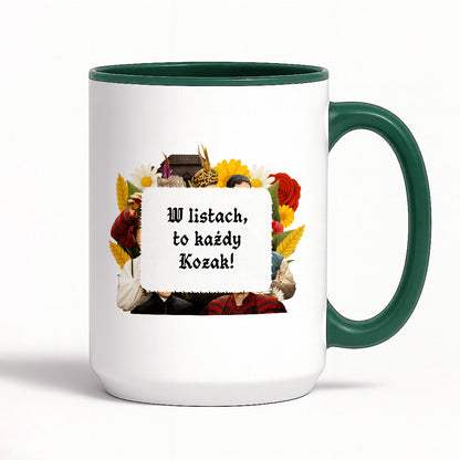 Kubek z nadrukiem "W listach, to każdy Kozak!" NOWE 1670