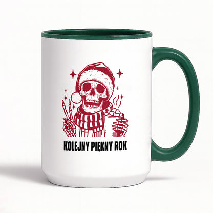 Kubek świąteczny z kościotrupem z gorącą czekoladą w ręku "Kolejny piękny rok"