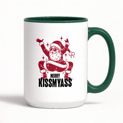 Kubek świąteczny z ✨slay✨ Mikołajem "Merry kissmyass"