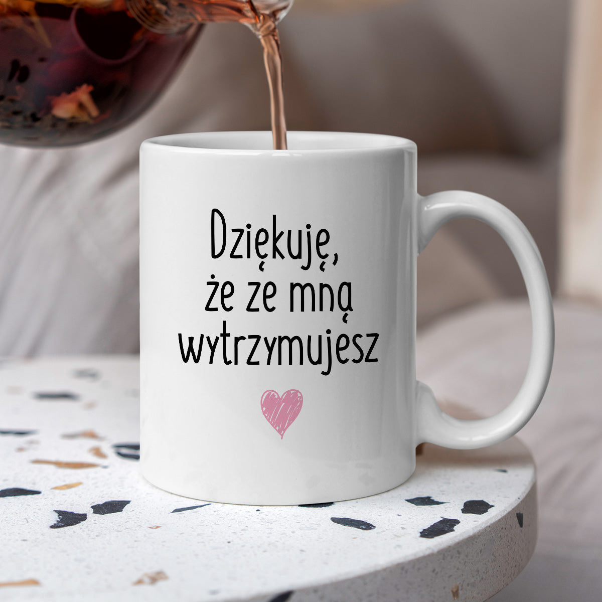 Kubek z nadrukiem "Dziękuję, że ze mną wytrzymujesz"