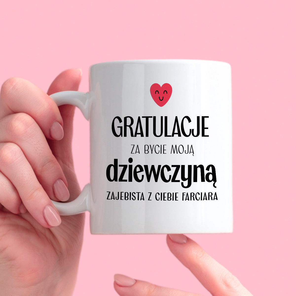 Kubek z nadrukiem "Gratulacje za bycie moją dziewczyną - zajebista z Ciebie farciara" - WALENTYNKI - FB