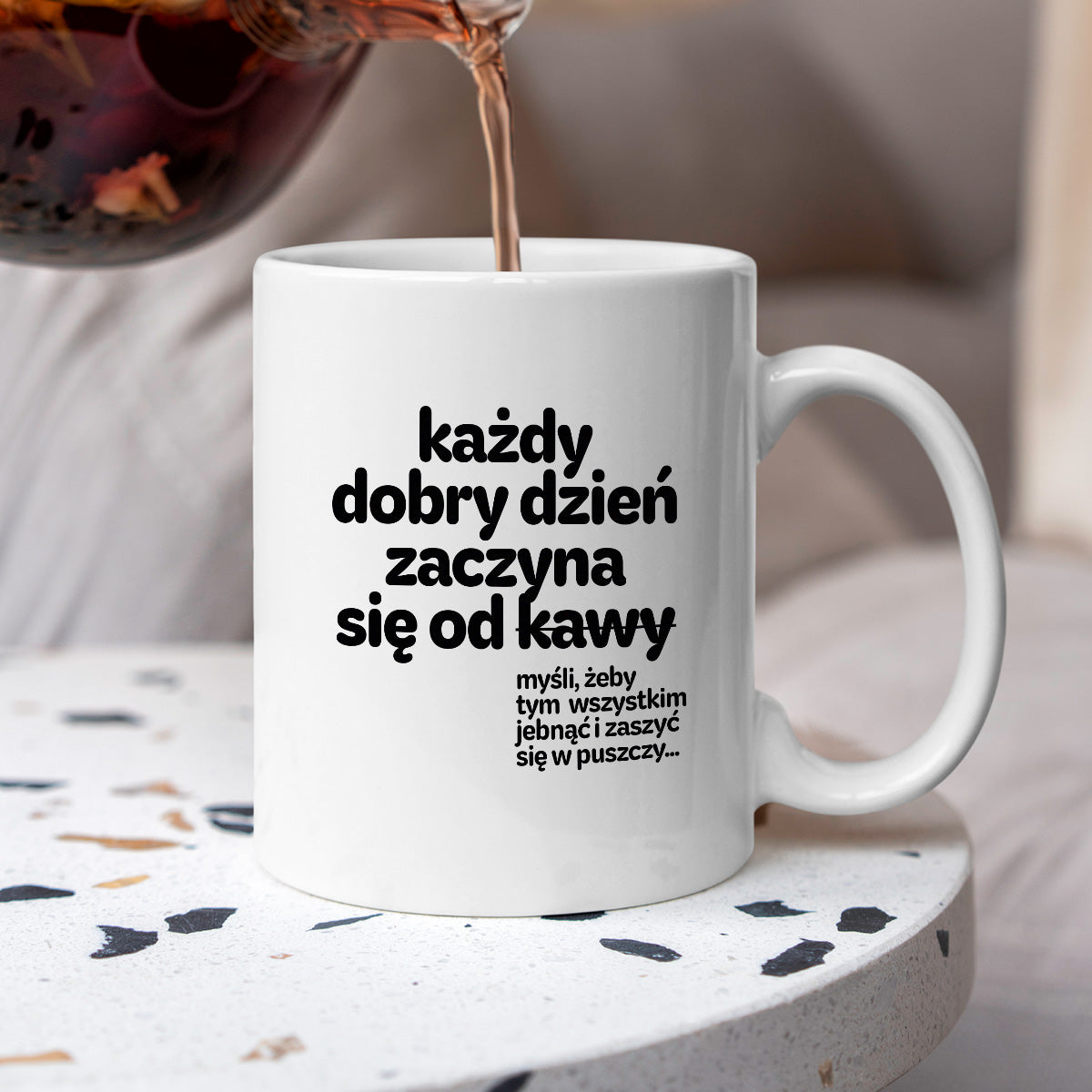 Kubek z nadrukiem - "każdy dobry dzień zaczyna się od..."