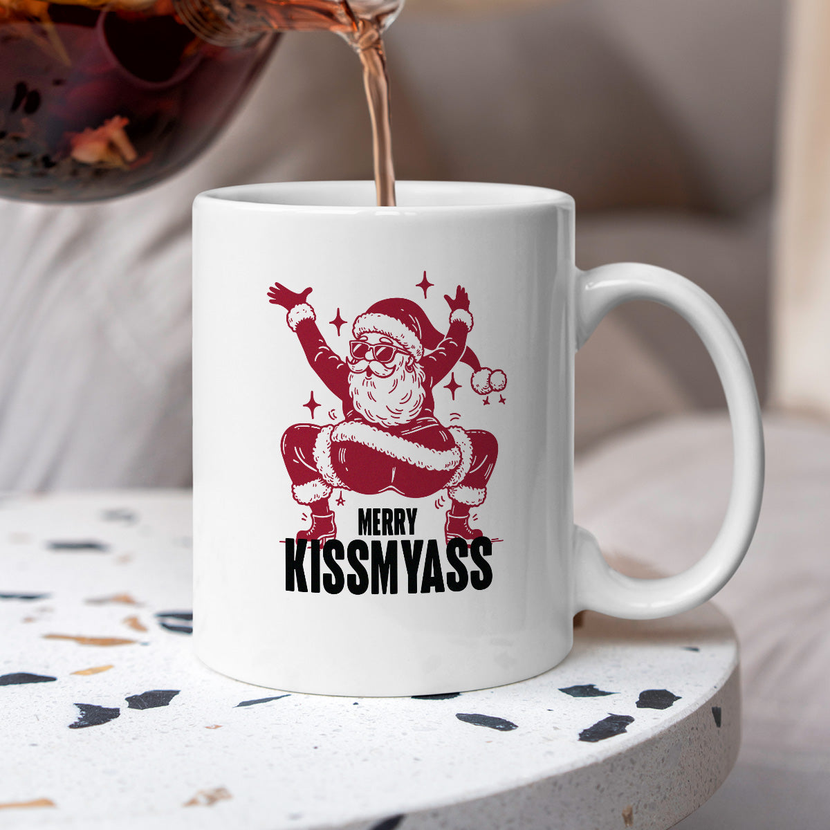 Kubek świąteczny z ✨slay✨ Mikołajem "Merry kissmyass"