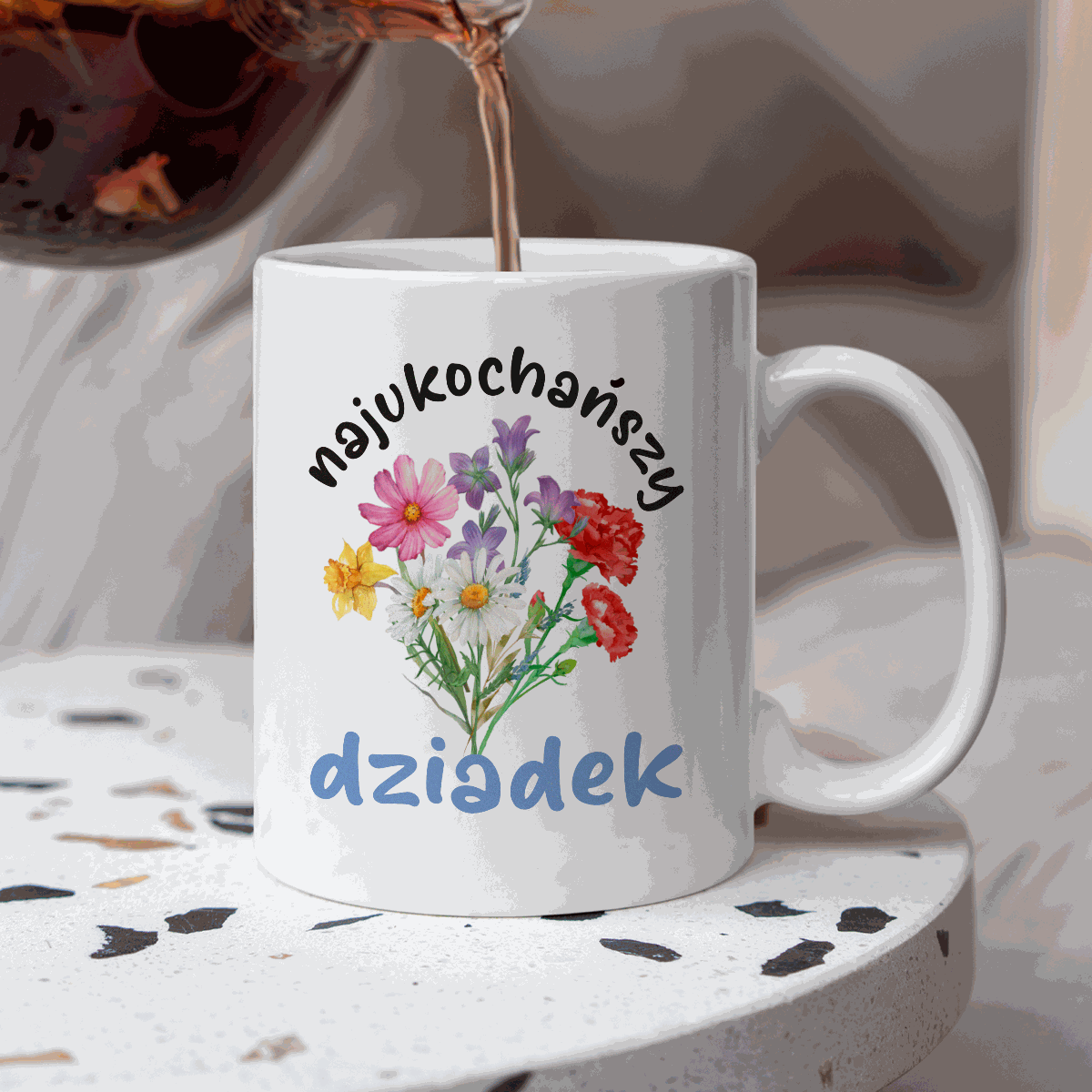 Kubek dla Dziadka - "Najukochańszy dziadek" - kwiaty