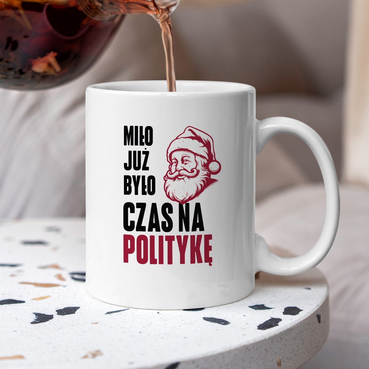 Kubek świąteczny z Mikołajem "Miło już było, czas na politykę"