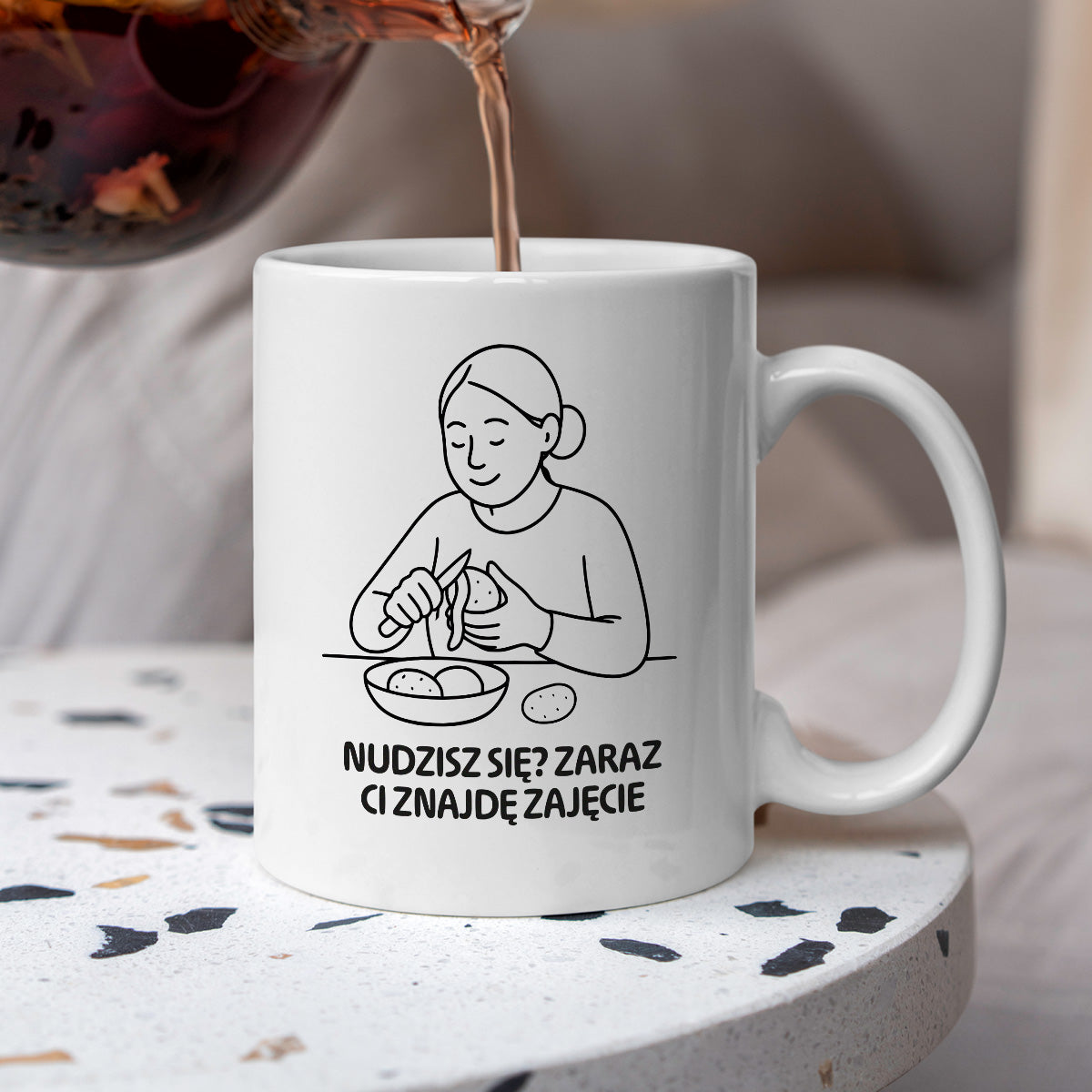 Kubek z nadrukiem "Nudzisz się? Zaraz Ci znajdę zajęcie" - Cytaty MAMY - DZIEŃ MAMY