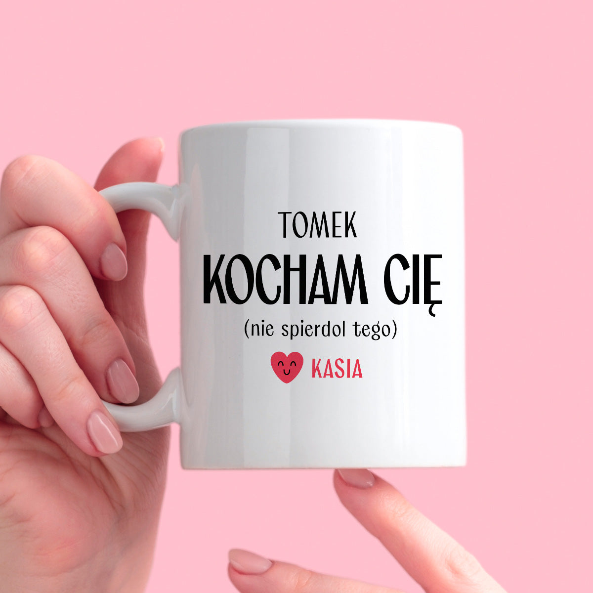 Kubek spersonalizowany z nadrukiem "Kocham Cię (nie spierdol tego)" [2 imiona] - WALENTYNKI - FB