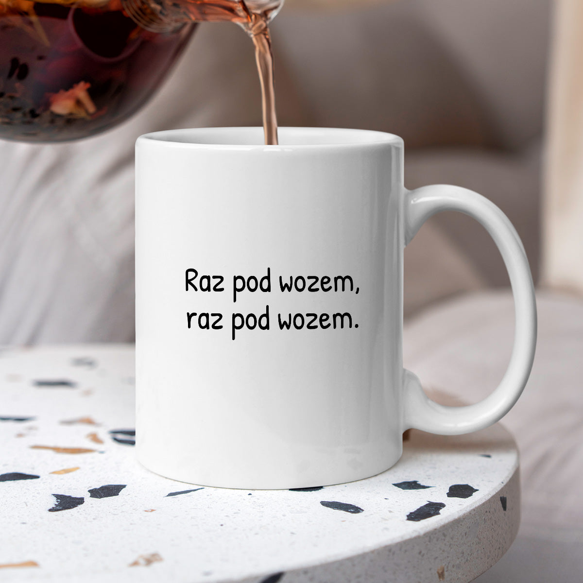 Kubek z nadrukiem - "Raz pod wozem, raz pod wozem."