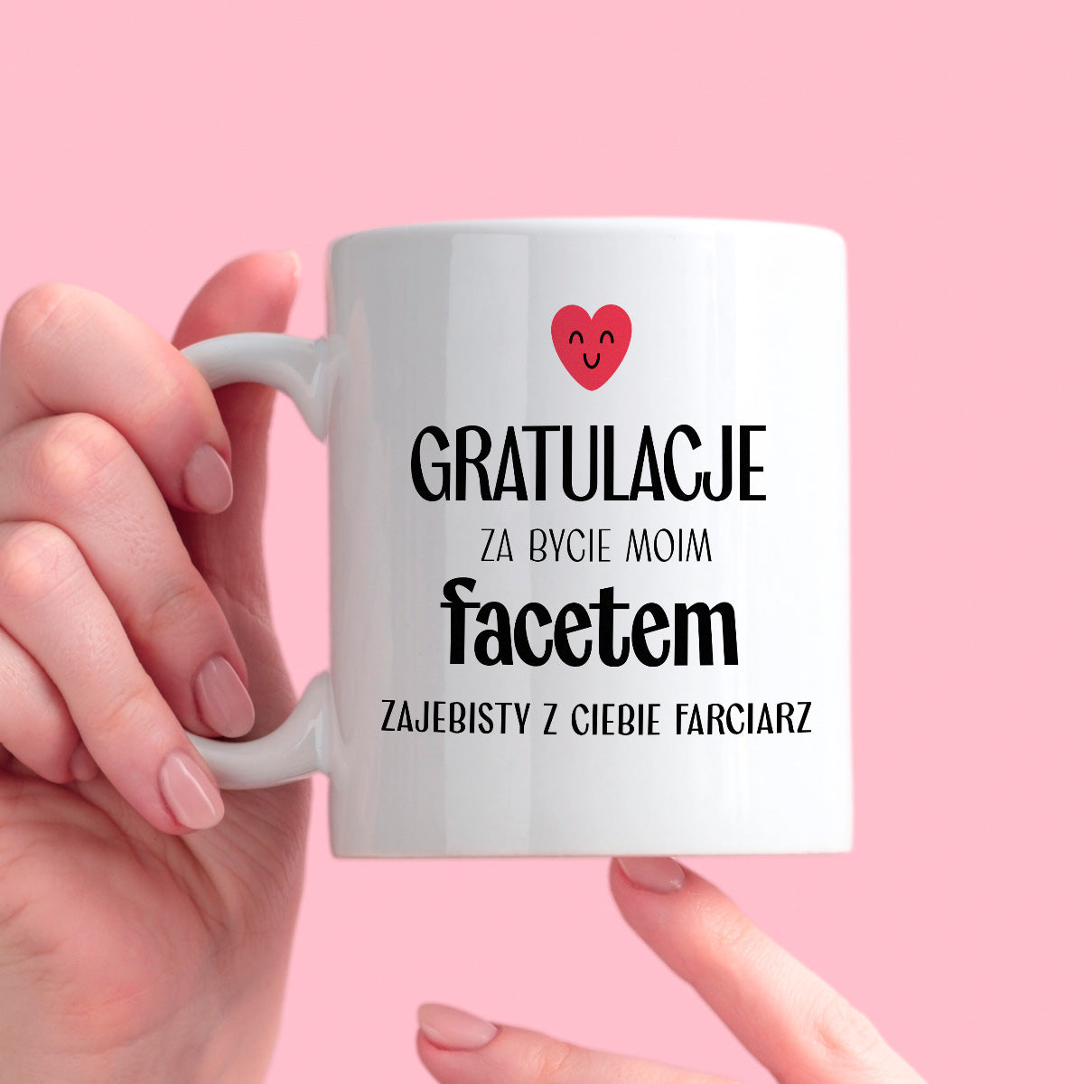 Kubek z nadrukiem "Gratulacje za bycie moim facetem - zajebisty z Ciebie farciarz" - WALENTYNKI