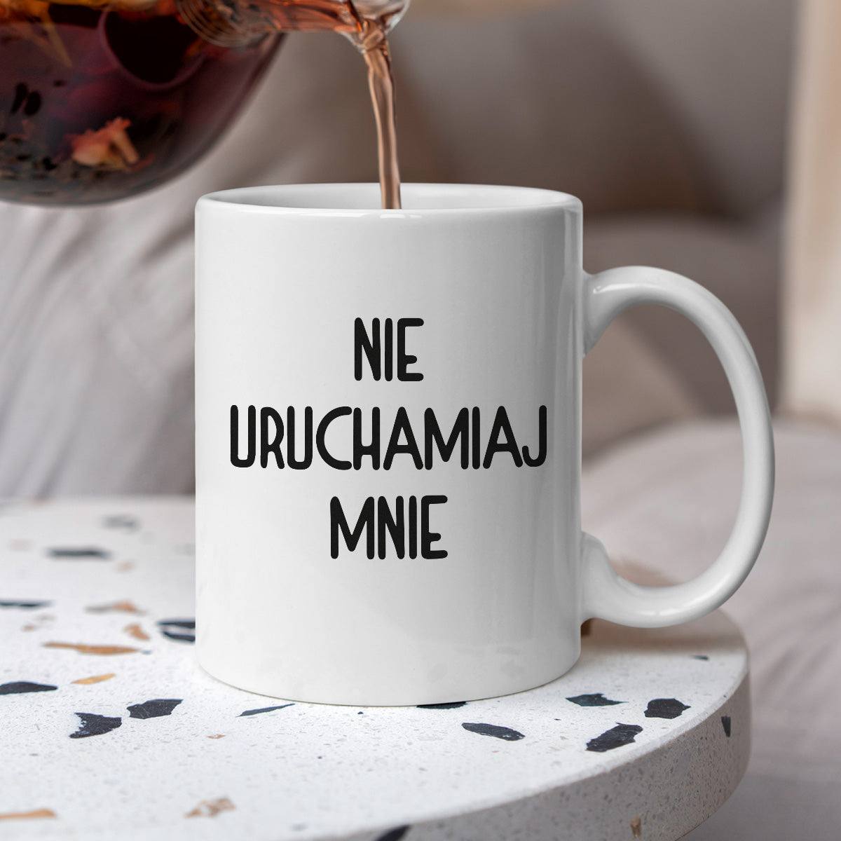 Kubek z nadrukiem "Nie uruchamiaj mnie"