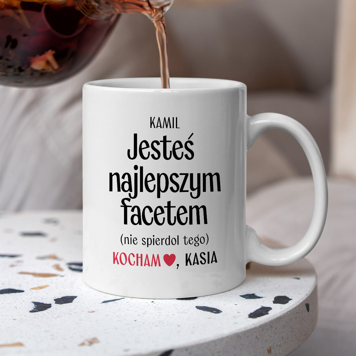 Kubek spersonalizowany z nadrukiem "Jesteś najlepszym facetem (nie spierdol tego)" [2 imiona] - WALENTYNKI