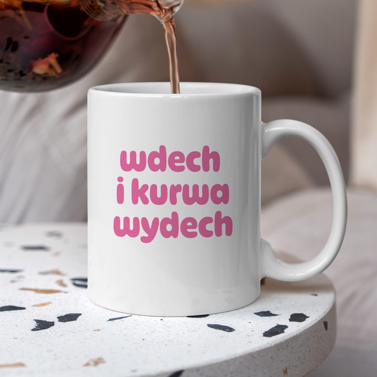 Kubek z nadrukiem "wdech i kurwa wydech" v2
