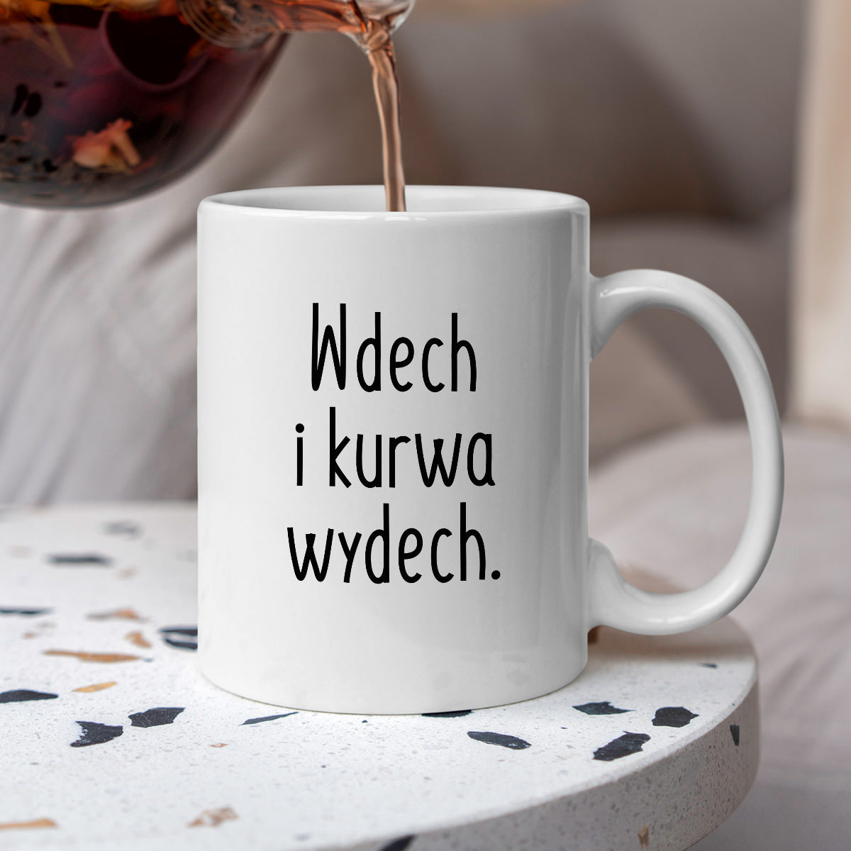 Kubek z nadrukiem "Wdech i kurwa wydech."