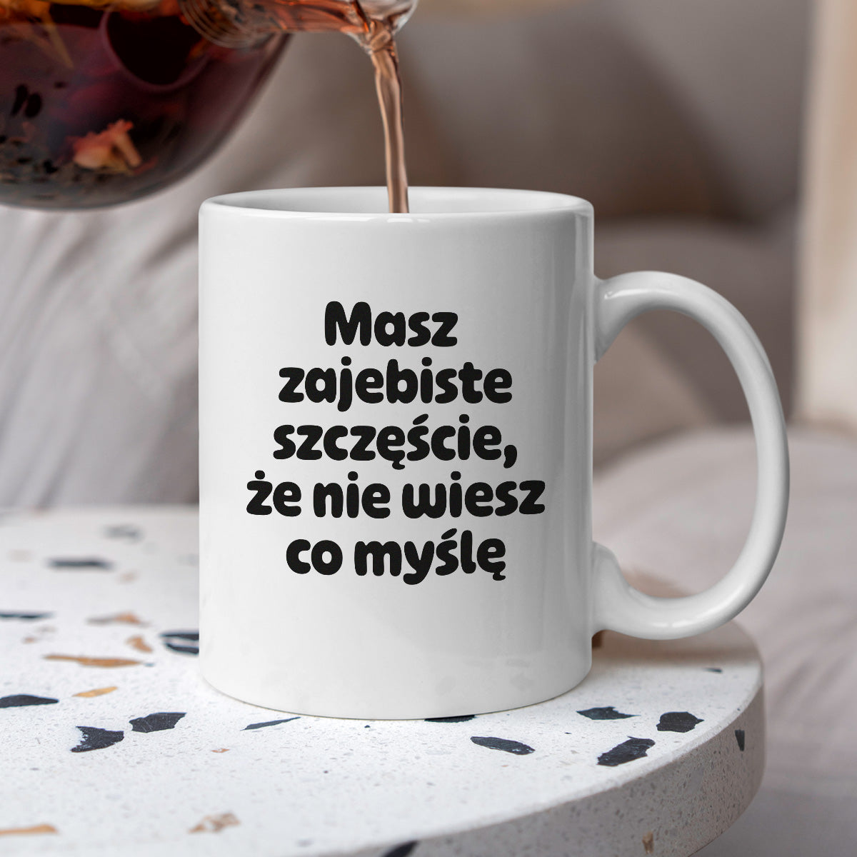 Kubek z nadrukiem - "Masz zajebiste szczęście, że nie wiesz co myślę"