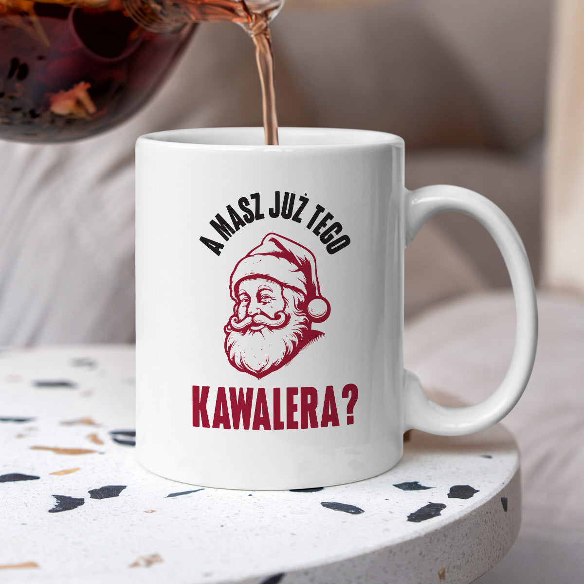 Kubek świąteczny z Mikołajem "A masz już tego kawalera?"