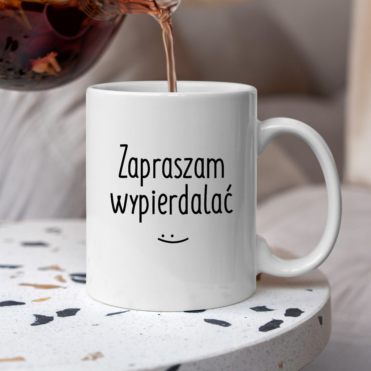 Kubek z nadrukiem "Zapraszam wypierdalać :)"