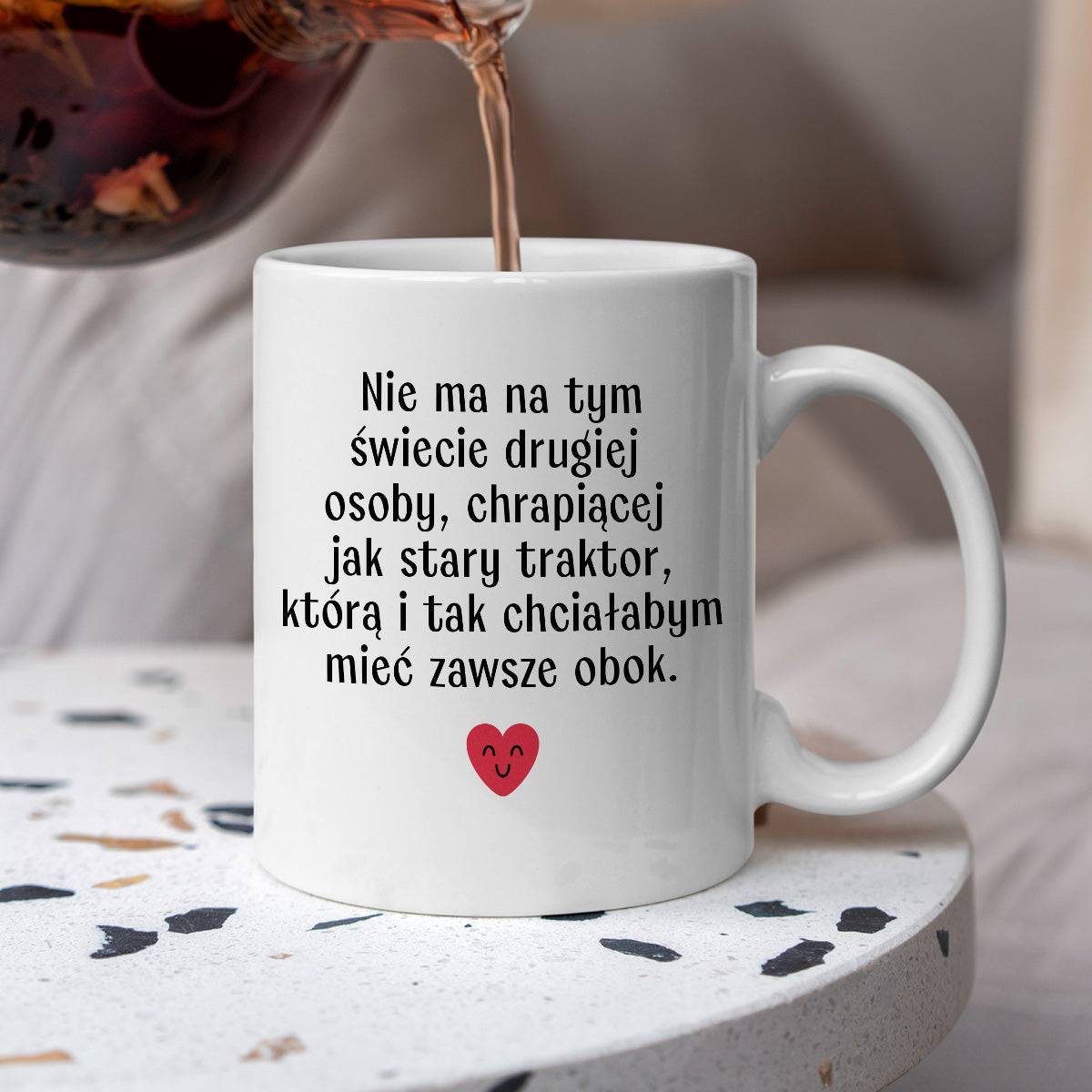 Kubek z nadrukiem "Nie ma na tym świecie drugiej osoby, chrapiącej jak