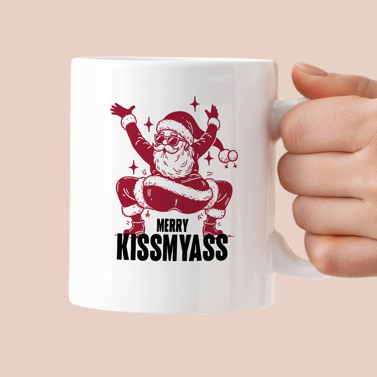 Kubek świąteczny z ✨slay✨ Mikołajem "Merry kissmyass"