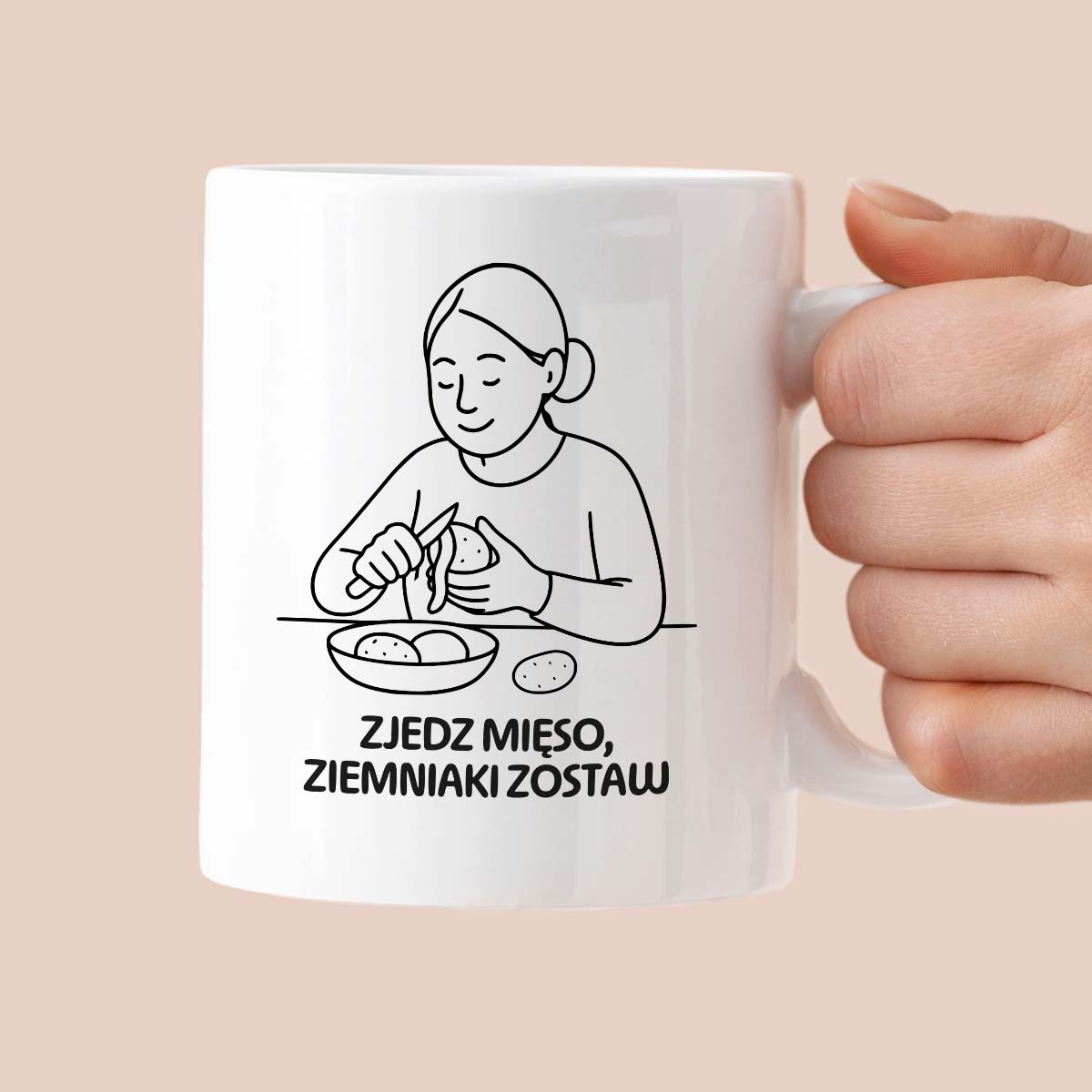 Kubek z nadrukiem "Zjedz mięso, ziemniaki zostaw" - Cytaty MAMY - DZIEŃ MAMY