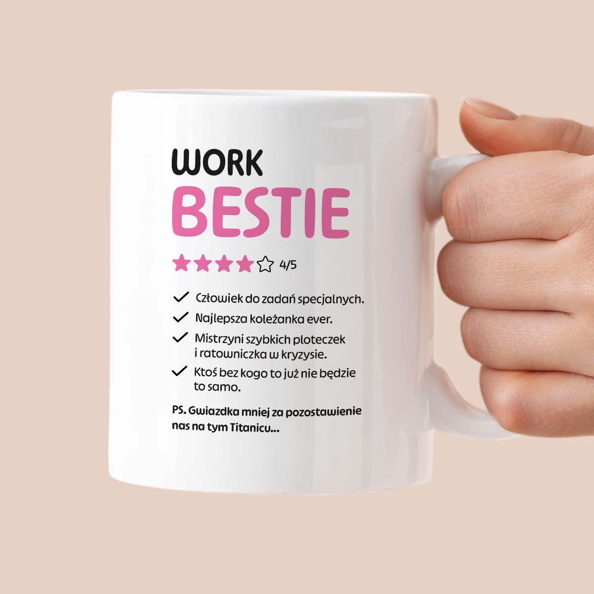 Kubek z nadrukiem "Work Bestie" na odejście z pracy