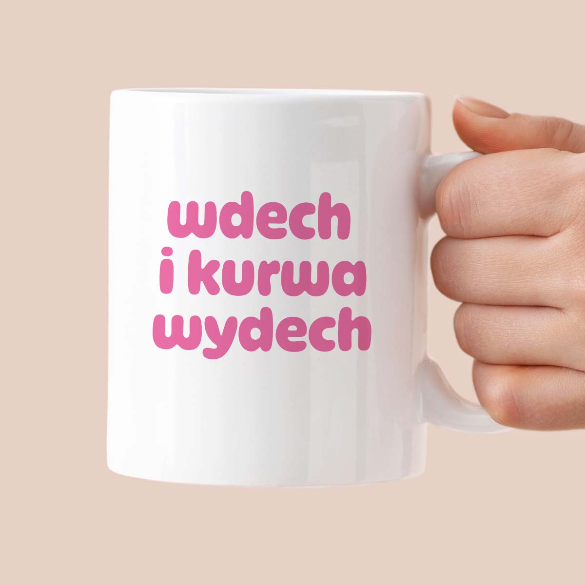 Kubek z nadrukiem "wdech i kurwa wydech" v2