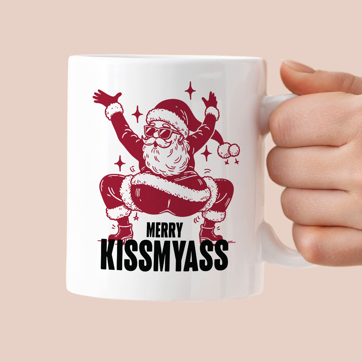 Kubek świąteczny z ✨slay✨ Mikołajem "Merry kissmyass"