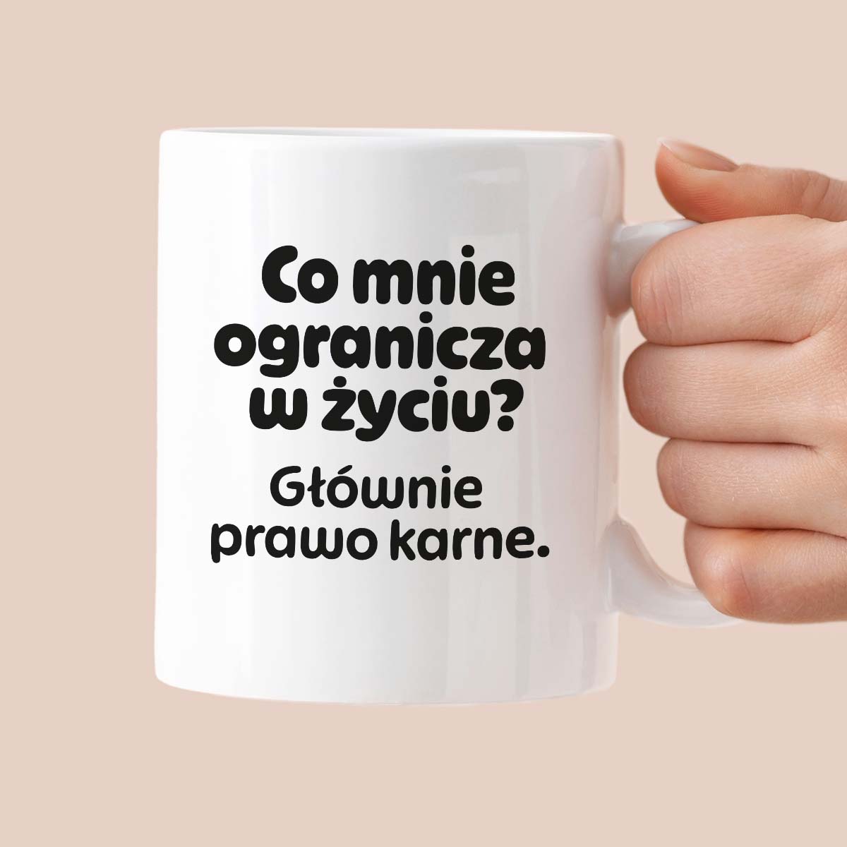 Kubek z nadrukiem - "Co mnie ogranicza? Głownie prawo karne."