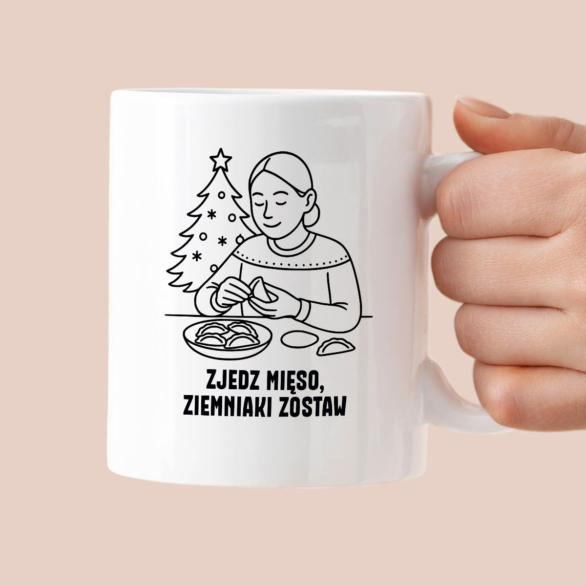 Kubek świąteczny z cytatem MAMY - "Zjedz mięso, ziemniaki zostaw"