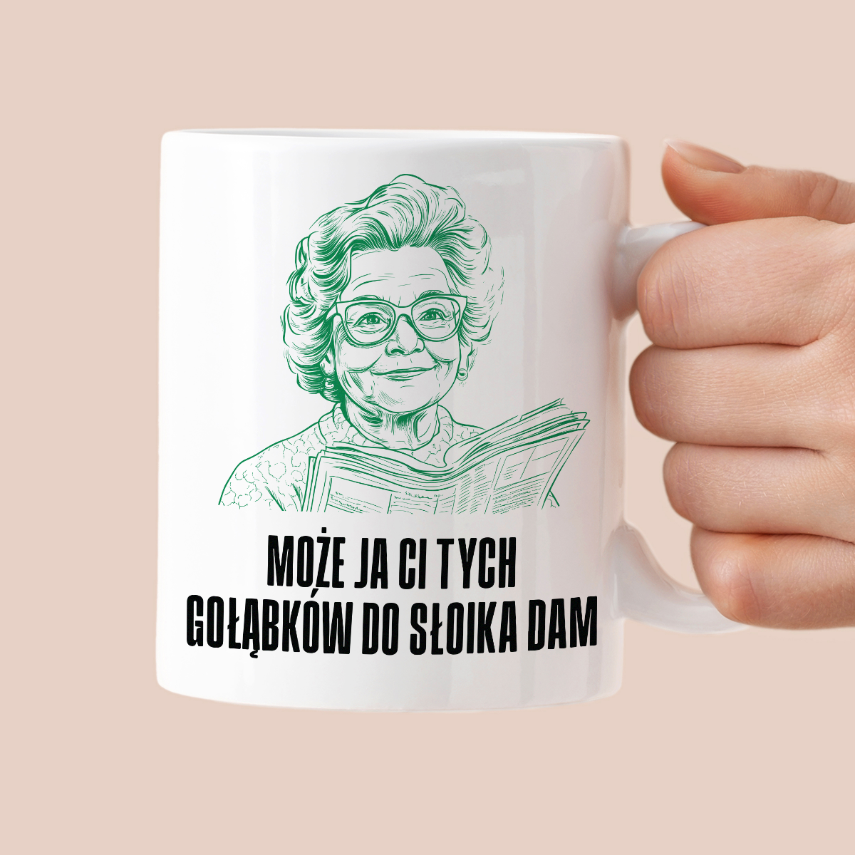 Kubek z cytatem Babci "Może ja Ci tych gołąbków do słoika dam"