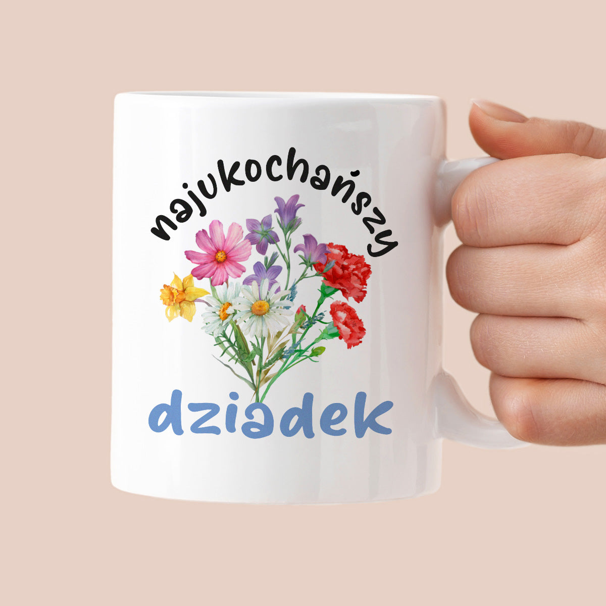 Kubek dla Dziadka - "Najukochańszy dziadek" - kwiaty