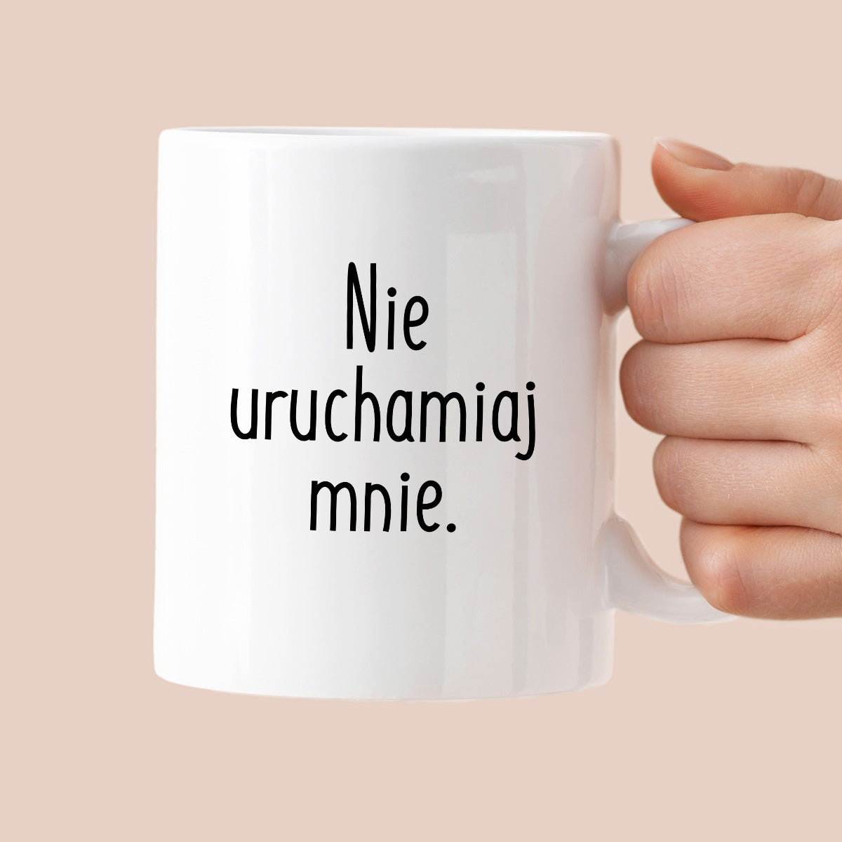 Kubek z nadrukiem "Nie uruchamiaj mnie"