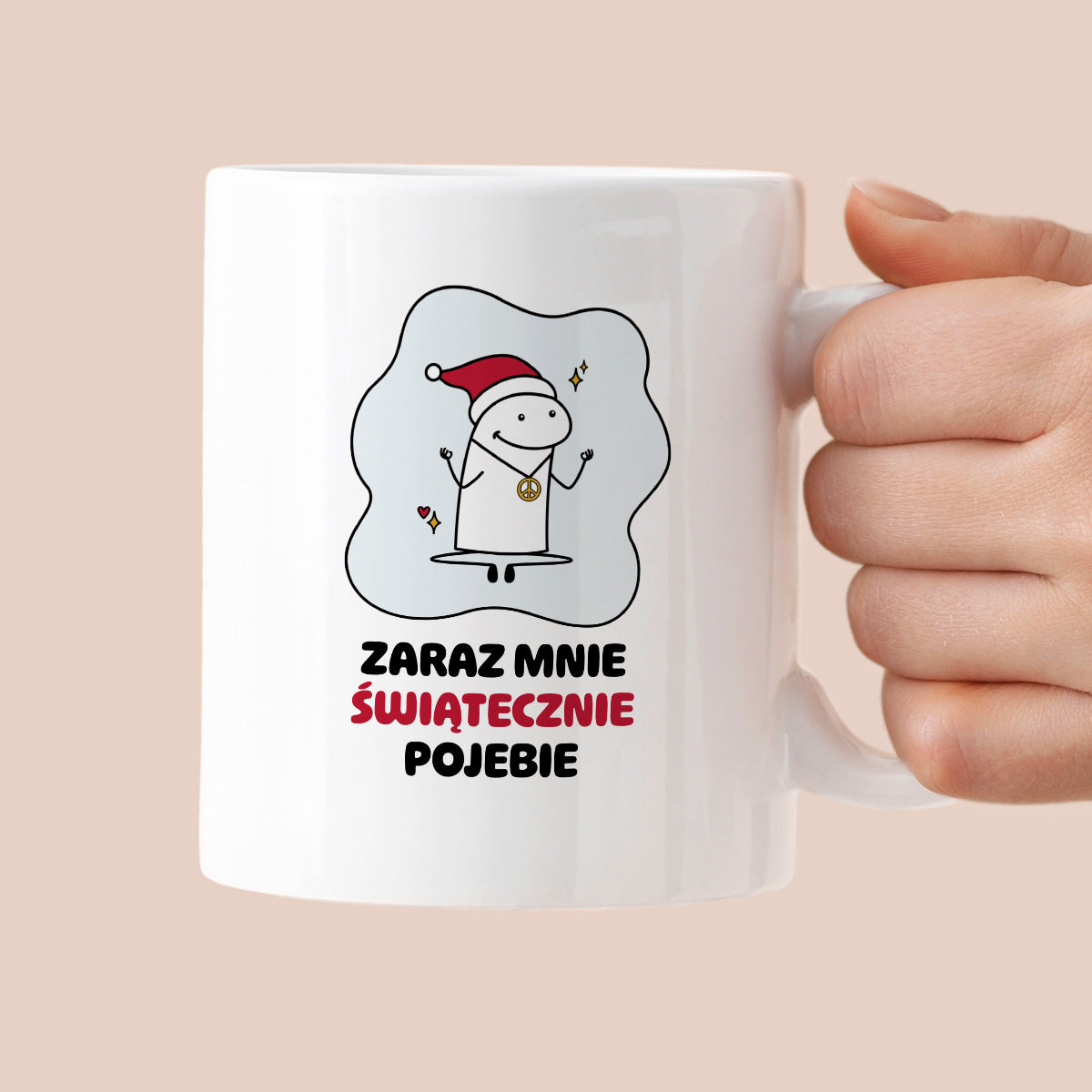 Kubek świąteczny mem "Zaraz mnie świątecznie pojebie"