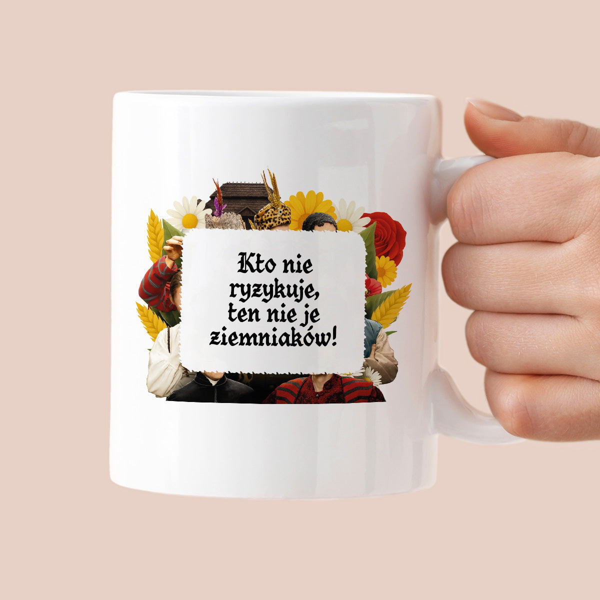Kubek z nadrukiem "Kto nie ryzykuje, ten nie je ziemniaków!" NOWE 1670