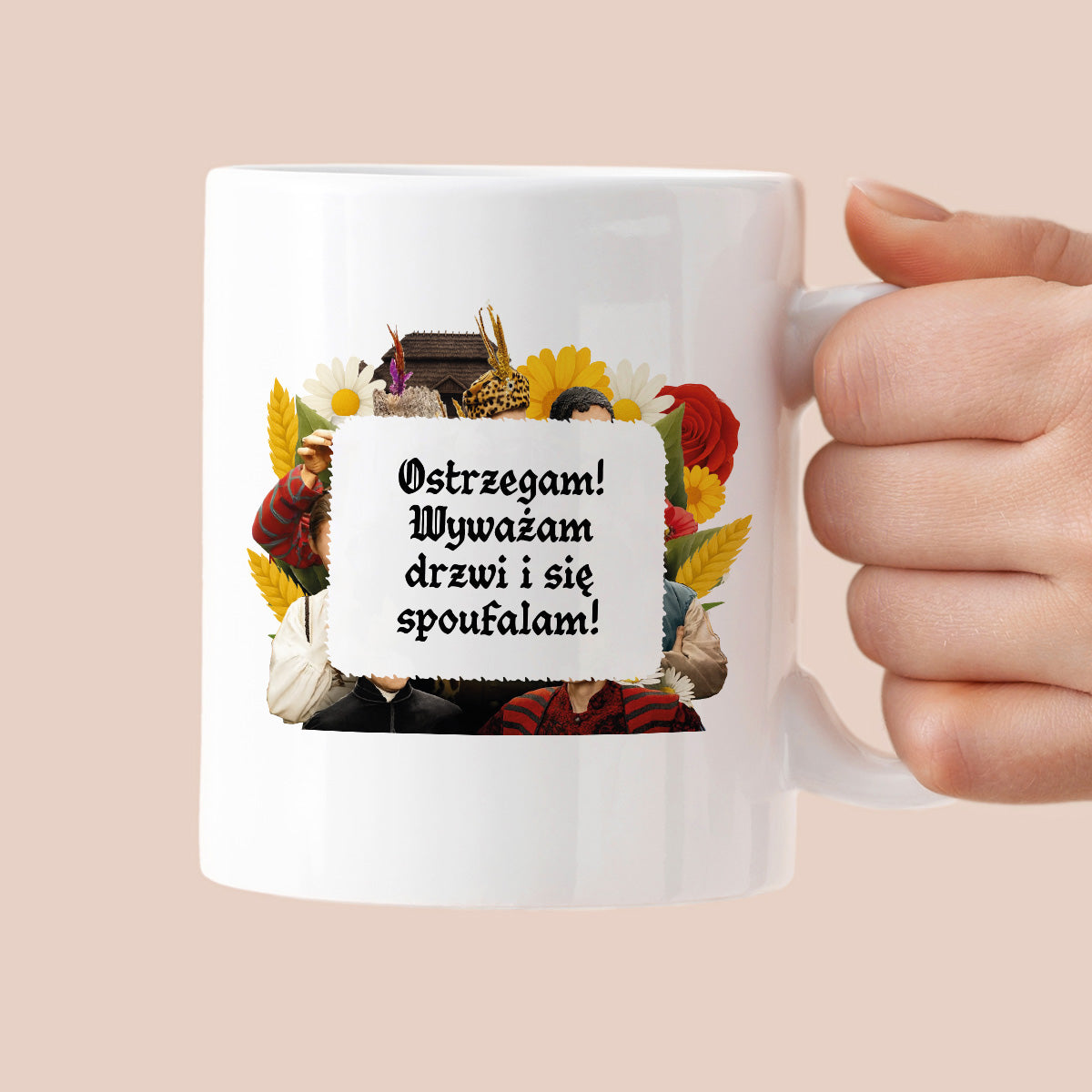 Kubek z nadrukiem "Ostrzegam! Wyważam drzwi i się spoufalam!" NOWE 1670