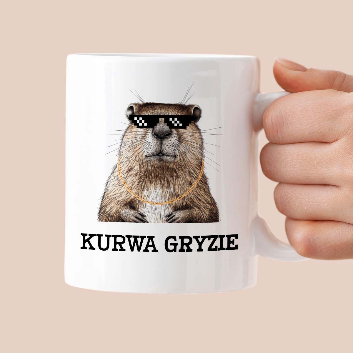 Kubek z nadrukiem "Kurwa gryzie"