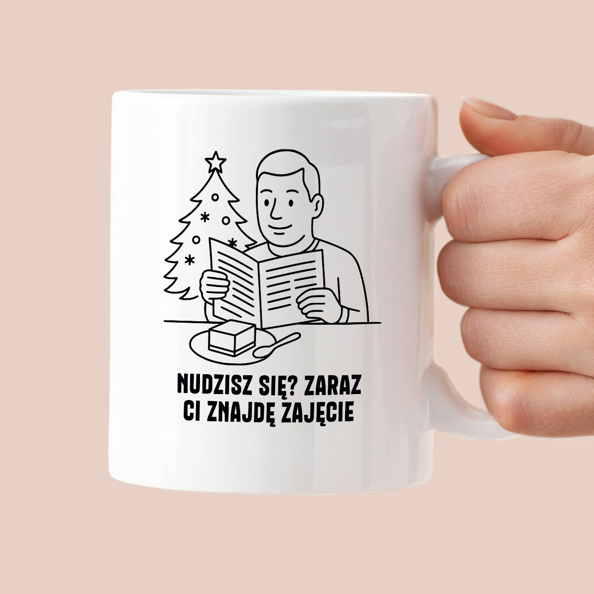 Kubek świąteczny z cytatem TATY - "Nudzisz się? Zaraz Ci znajdę zajęcie"