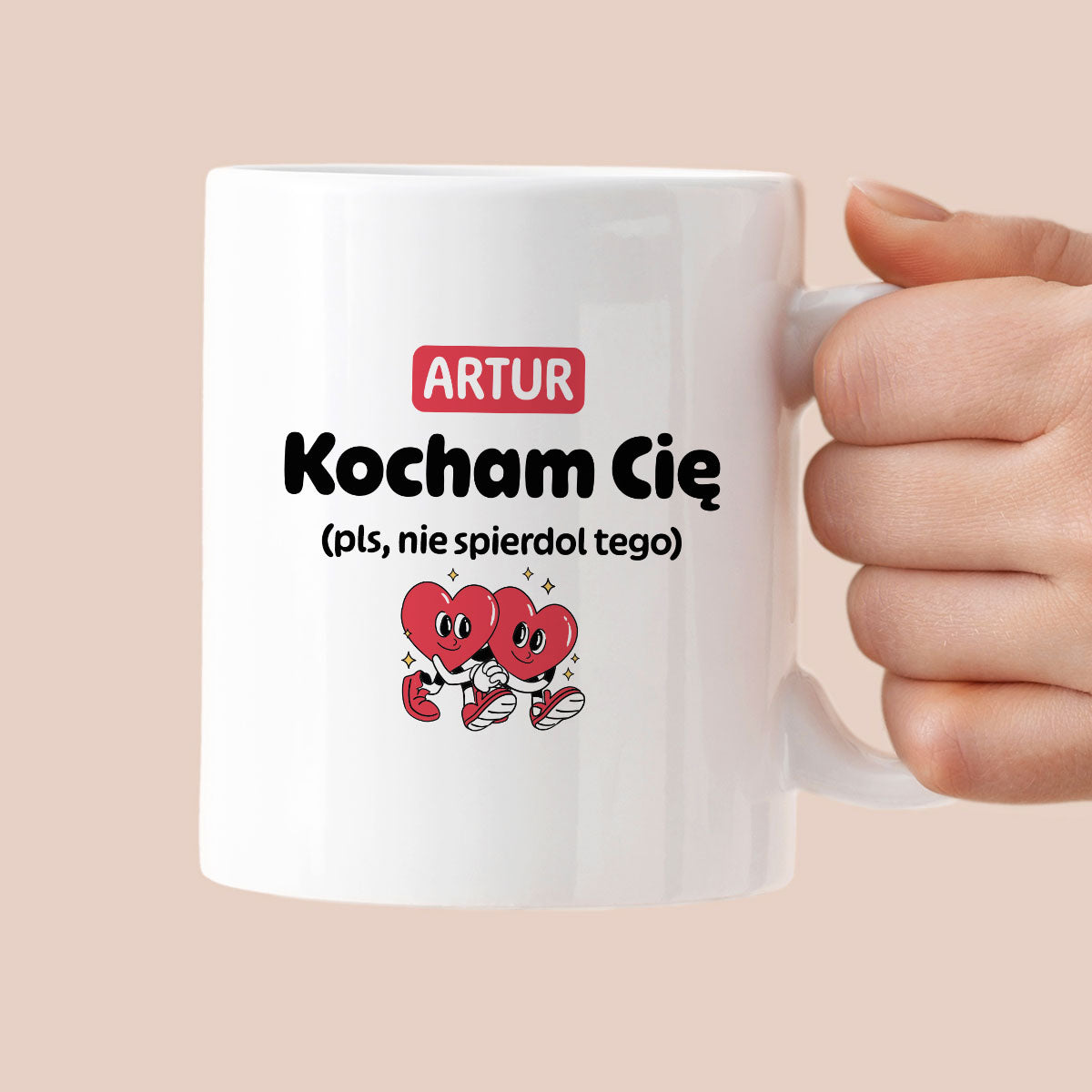 Kubek spersonalizowany z IMIENIEM "Kocham Cię (pls, nie spierdol tego)" I