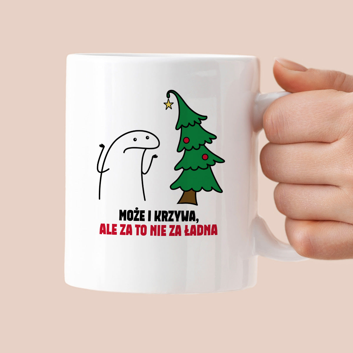 Kubek świąteczny mem "Może i krzywa, ale za to nie za ładna"