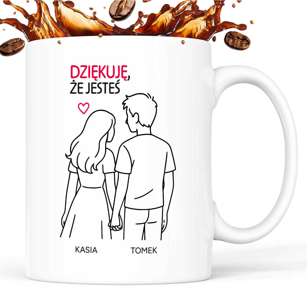 Kubek spersonalizowany z nadrukiem - "Dziękuję, że jesteś" z IMIONAMI