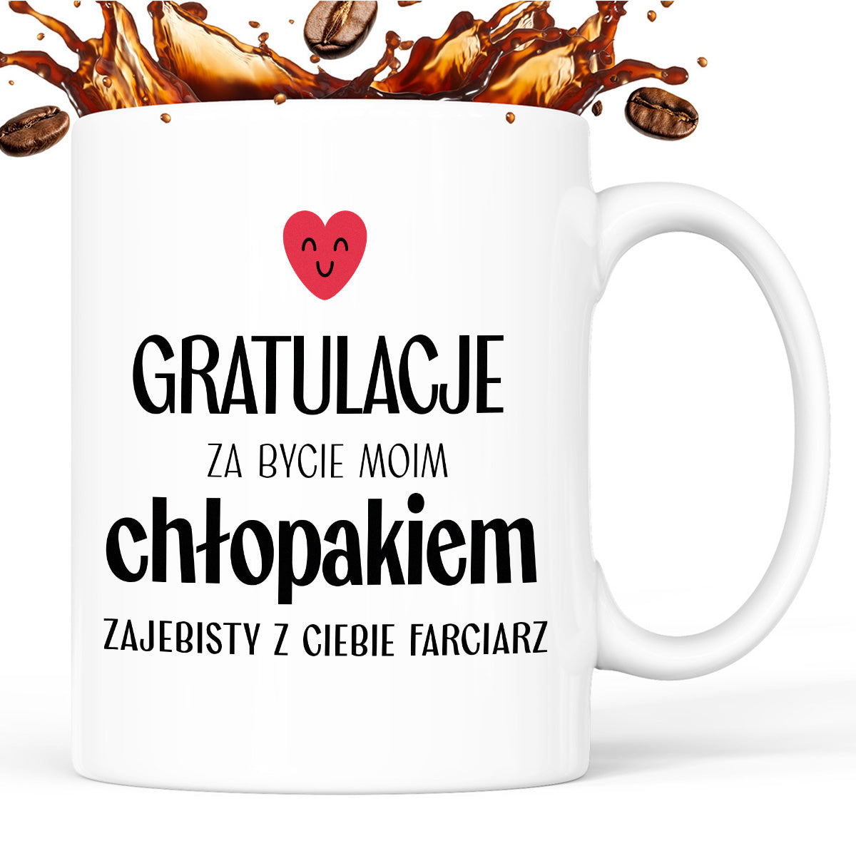 Kubek z nadrukiem "Gratulacje za bycie moim chłopakiem - zajebisty z Ciebie farciarz" - WALENTYNKI