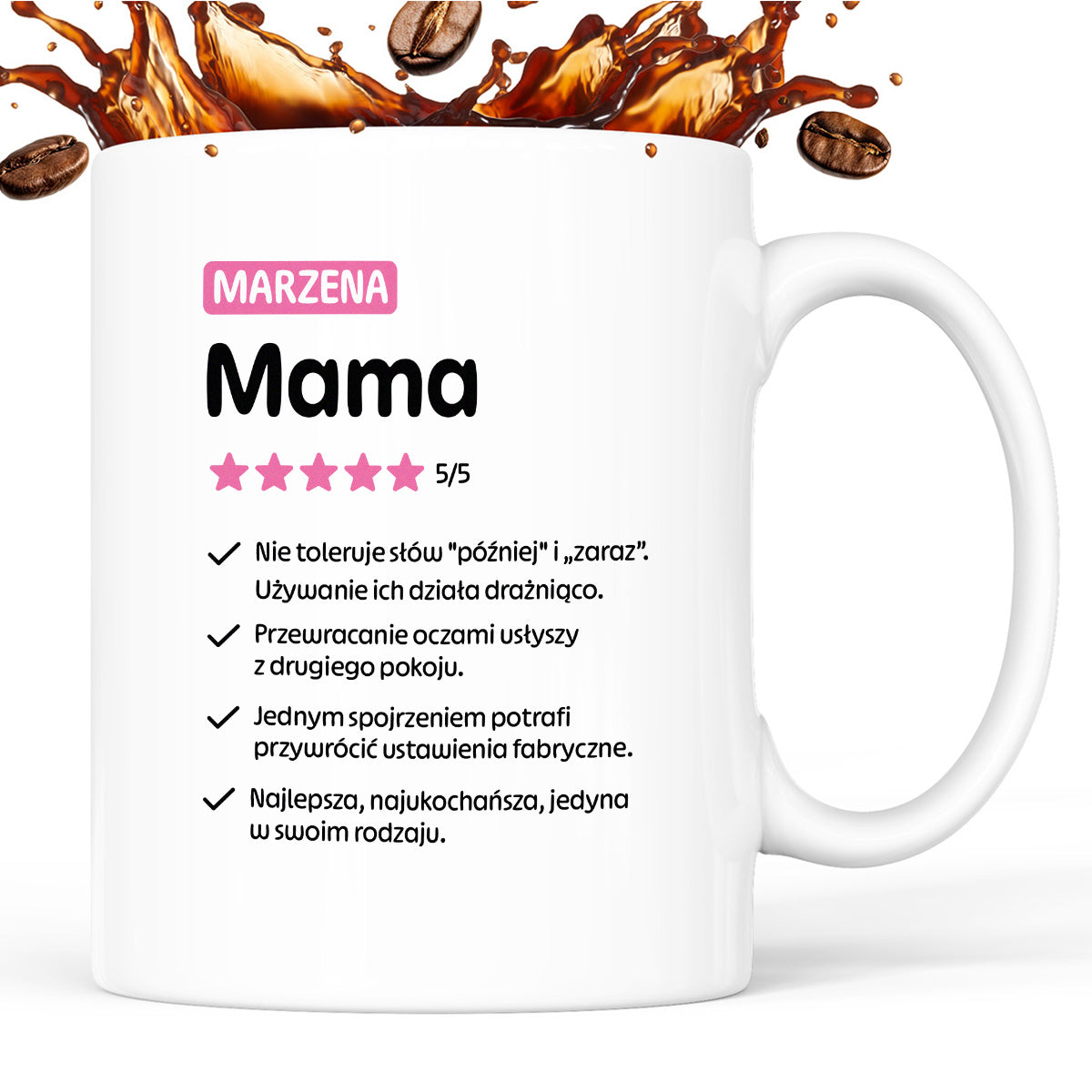 Kubek z nadrukiem - "Mama 5/5" z imieniem
