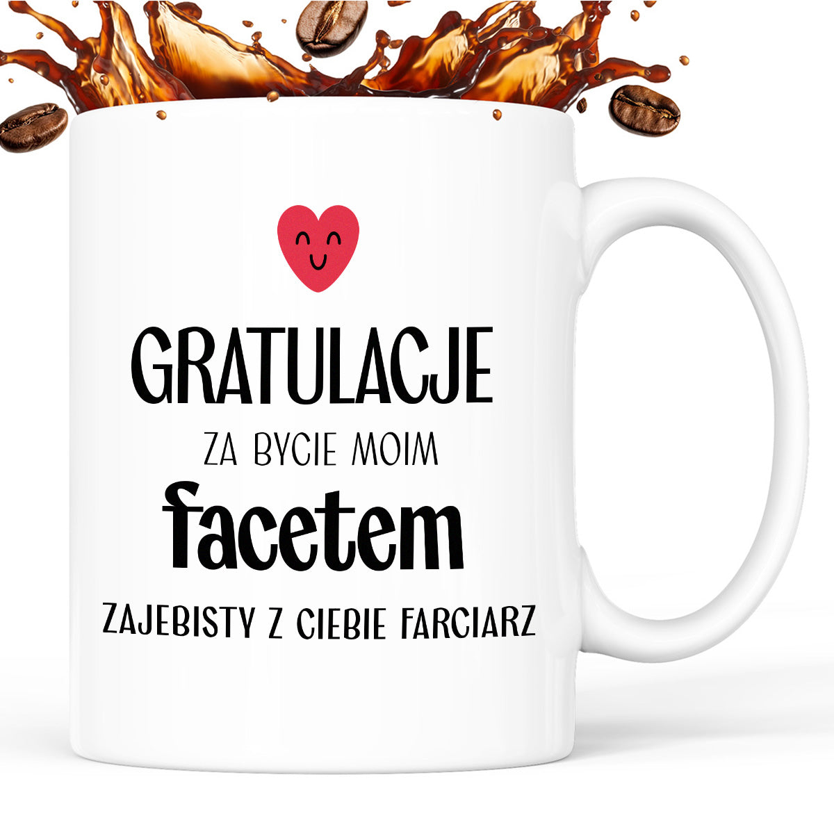 Kubek z nadrukiem "Gratulacje za bycie moim facetem - zajebisty z Ciebie farciarz" - WALENTYNKI