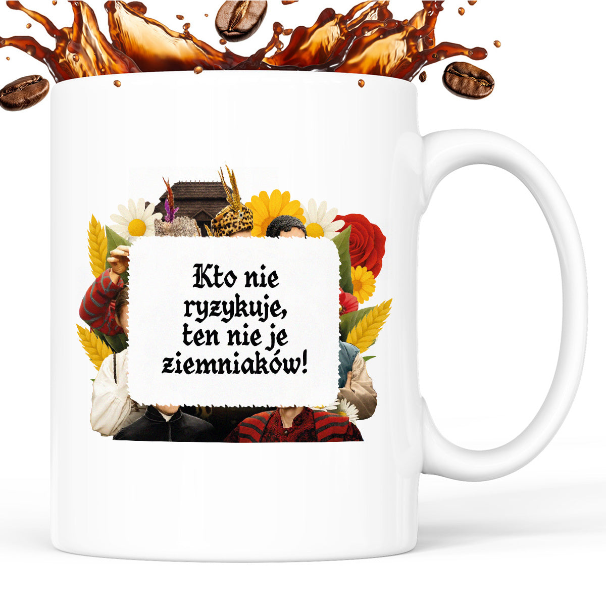 Kubek z nadrukiem "Kto nie ryzykuje, ten nie je ziemniaków!" NOWE 1670